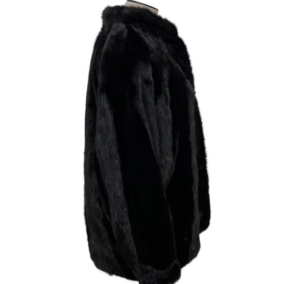 Vintage 80s Genuine Saga Mink Fur Coat M/L Black 3/4 Batwing Sleeve - Picture 3 of 16